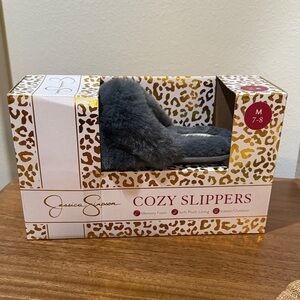 Jessica Simpson Charcoal Plush Slippers